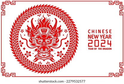 Happy chinese new year 2024 year of the chinese dragon zodiac with on color Background. ( Translation : happy new year, chinese dragon )