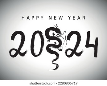Happy chinese new year 2024 year of the dragon zodiac sign. Hand drawn 2024 calendar illustration. Happy new year 2024. The year of the dragon of lunar Eastern calendar