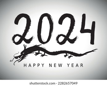 Happy chinese new year 2024 year of the dragon zodiac sign. Hand drawn 2024 calendar illustration. Happy new year 2024. The year of the dragon of lunar Eastern calendar