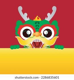 Happy Chinese new year 2024 little dragon holding big sign, gong xi fa cai, the year of the dragon zodiac, Capricorn calendar, cute Cartoon isolated white background vector illustration
