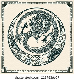 Happy Chinese new year 2024 Zodiac sign, year of the Dragon, with green paper cut art and craft style on white color background (Chinese Translation : happy new year 2024, year of the Dragon)