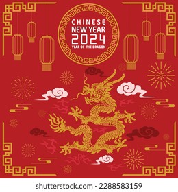 Happy chinese new year 2024 year of the chinese dragon zodiac with on color Background. ( Translation : happy new year, chinese dragon )