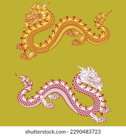 Happy Chinese new year 2024 year of the chinese dragon zodiac with flower asian elements gold.