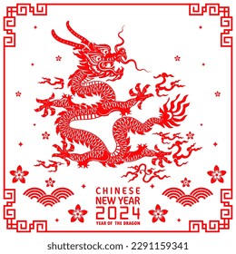 Feliz año nuevo chino 2024, año del dragón zodiaco chino con fondo de color. ( Traducción: feliz año nuevo, dragón chino )