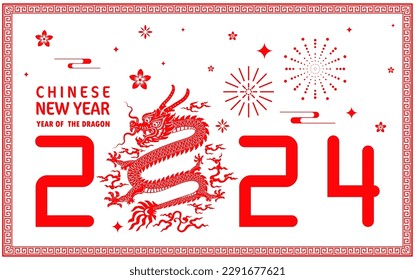 Happy chinese new year 2024 year of the chinese dragon zodiac with on color Background. ( Translation : happy new year, chinese dragon )