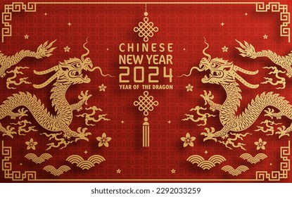 Happy chinese new year 2024 year of the chinese dragon zodiac with on color Background. ( Translation : happy new year, chinese dragon )