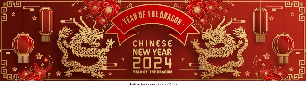 Happy chinese new year 2024 year of the chinese dragon zodiac with on color Background. ( Translation : happy new year, chinese dragon )