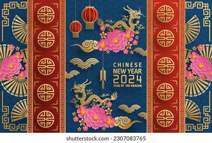 ; Happy chinese new year 2024 year of the chinese dragon zodiac with on color Background. ( Translation : happy new year, chinese dragon )