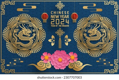 ; Happy chinese new year 2024 year of the chinese dragon zodiac with on color Background. ( Translation : happy new year, chinese dragon )