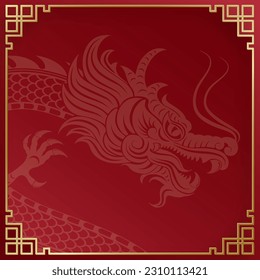 Happy Chinese new year 2024 Dragon Zodiac sign, with gold paper cut art and craft style on color background (Chinese Translation: happy new year 2024, year of Dragon)