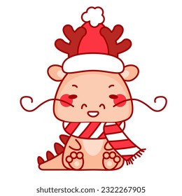 Happy Chinese new year 2024 year of the dragon zodiac sign. Dragon is symbol of 2024. Chinese cute dragon with Santa Claus hat. Super cute dragon