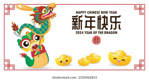 Happy Chinesisch neues Jahr 2024 und wenig Drache im Jahr des Drachen zodiac Capricorn Kalender Poster Design gong xi fa cai Hintergrund Illustrationsvektor, Translate glückliches neues Jahr