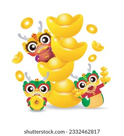 Happy Chinese new year 2024 and little dragon in year of the dragon zodiac Capricorn calendar poster design gong xi fa cai Background illustration vector, Translate happy new year