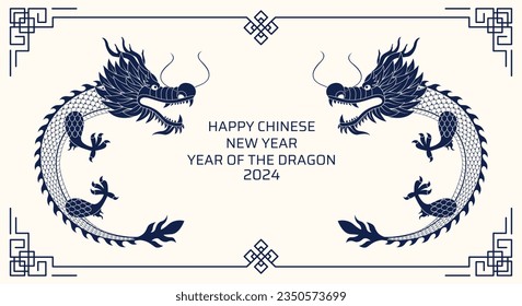 Happy chinese new year 2024 .Zodiac sign. Dragon with clouds. New year background.Vector illustration