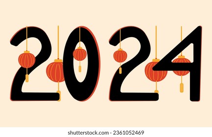 Happy chinese new year 2024 the dragon zodiac year. Vector illustration	
