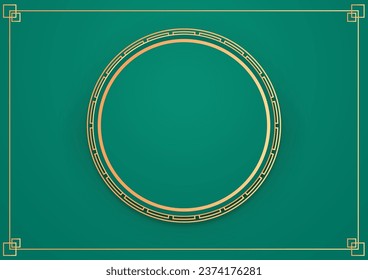 Happy Chinese new year 2024. Chinese new year banner with circle for show product. Greeting card. China frame with lantern on green background.