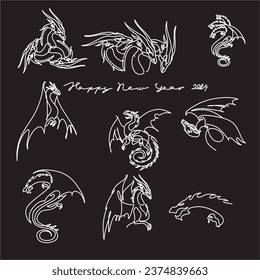Happy Chinese New Year 2024 the dragon zodiac sign line art illustration. Continuous dragon symbol of Holiday
