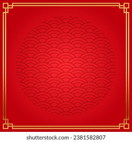 Happy Chinese new year 2024. Chinese new year banner with circle for show product. Greeting card. China frame with lantern on red background.