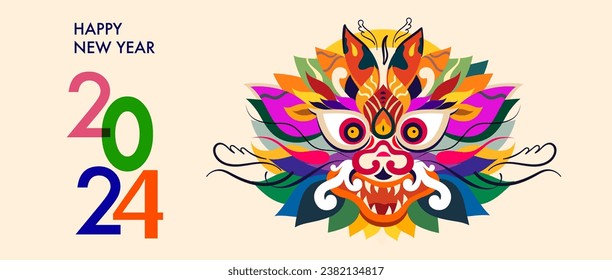 Happy Chinese New Year 2024 vector design. Symbol of 2024 Year of the Dragon. 2024 Happy New Year template. Vector illustration with colorful Dragon. Calendar design