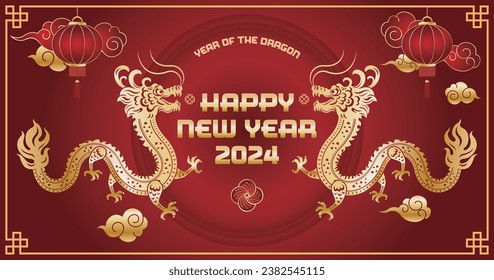 Happy Chinese new year 2024. Year of the dragon. traditional folk paper cut art chinese dragon