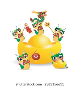 Happy Chinese new year 2024 and little dragon in year of the dragon zodiac Capricorn calendar poster design gong xi fa cai Background illustration vector, Translate happy new year