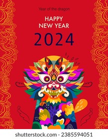 Happy Chinese New Year 2024 vector design. Symbol of 2024 Year of the Dragon. 2024 Happy New Year template. Vector illustration with colorful Dragon. Calendar design