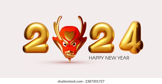 Happy Chinese New Year 2024 Dragon. Header. 3D Zodiac sign. Asia holiday design template. Chinese text means "Happy New Year". Lunar New Year celebration.