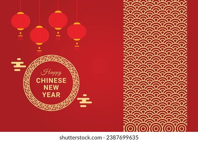 Happy Chinesisch neues Jahr 2024 Hintergrund. Chinesischer Neujahrsbanner-Grußkarte mit Porzellanrahmen und Lattern