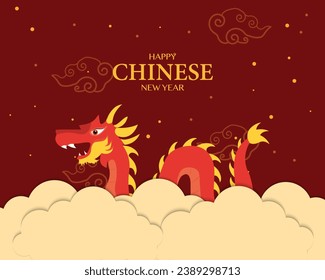 Happy Chinese New Year 2024 Year Of Dragon Design With Dragon And Cloud