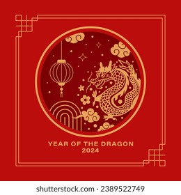 Happy Chinese New Year 2024 year of the dragon with modern background design and zodiac symbol