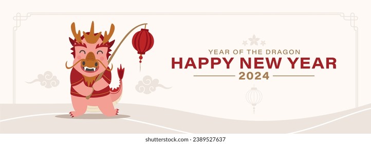 Happy Chinese New Year 2024 year of the dragon banner with cute cartoon illustration concept