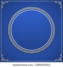 Happy Chinese new year 2024. Chinese new year banner with circle for show product. Greeting card. China frame with lantern on Blue background.