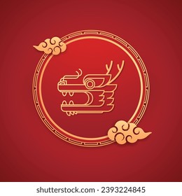 Happy Chinese new year 2024 the dragon zodiac sign. Lantern, Asian elements gold. Happy new year 2024 year of the dragon. Dragon head logo. 