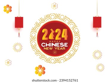 Happy Chinese new year 2024 with Chinese rabbit new year isolated on white background "happy new year the rabbit zodiac sign with flower happy Chinese new year 2024, rabbit red and gold .