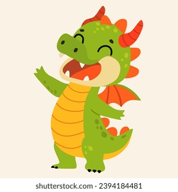 Happy Chinese new year 2024, year of the Dragon. Cute cartoon green dragon. Vector illustration.