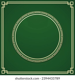 Happy Chinese new year 2024. Chinese new year banner with circle for show product. Greeting card. China frame with lantern on green background.