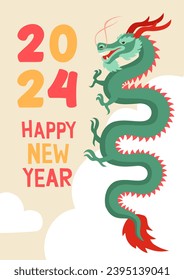 Happy Chinese new year 2024, year of the Dragon. Chinese zodiac dragon. Vector template.