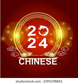 Happy Chinese New Year 2024 with simple lunar elements
