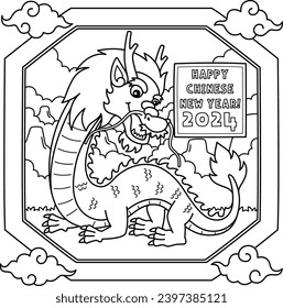 Happy Chinese New Year 2024 Coloring Page for Kids