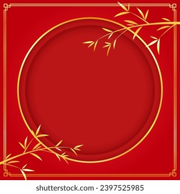 Happy Chinese new year 2024. Chinese new year banner with circle for show product. Greeting card. China frame with lantern on red background.