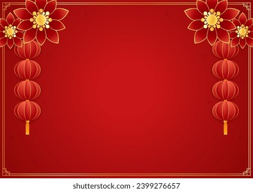 Happy Chinese new year 2024. Chinese new year banner. Greeting card. China frame with lantern on red background.