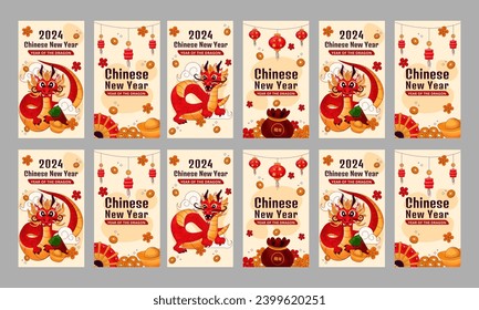 happy chinese new year 2024 social media template vector flat design