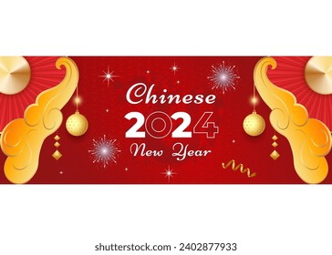  Happy Chinese new year 2024 celebration Banner, greeting card, invitation design in paper art.