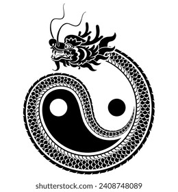 Happy chinese new year 2024 the dragon zodiac sign with yin and yang logo ,asian elements white and black paper cut style on color background. ( Translation : happy new year 2024 year of the dragon )