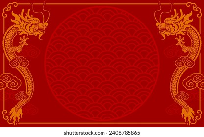 Happy chinese new year 2024 the dragon zodiac sign with flower,lantern,asian elements gold paper cut style on color background. ( Translation : happy new year 2024 year of the dragon )
