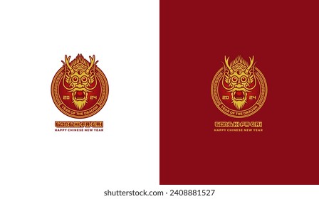 Happy chinese new year 2024 year of the dragon - red traditional Chinese designs with dragon. Lunar new year concept, modern design, graphic vector. Year of the dragon celebration