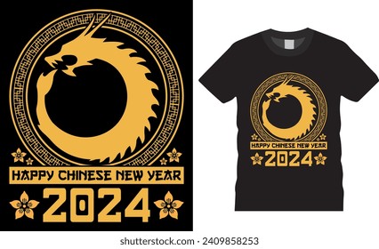 Happy Chinese new year 2024 Chinese Year of the Dragon typography vector t-shirt design. Chinese Year T Shirt Design vector template. Chinese Zodiac t shirts design ready for any print item