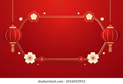 Happy Chinese new year 2024. Chinese new year banner with circle for show product. Greeting card. China frame with lantern on red background.