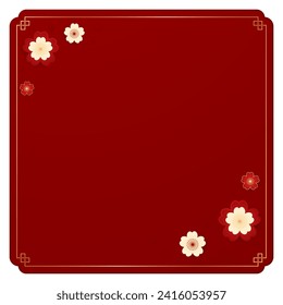 Happy Chinese new year 2024. Chinese new year banner with circle for show product. Greeting card. China frame with lantern on red background.