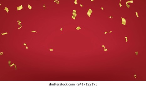 Happy chinese new year 2024 year of asian elements background. Golden Confetti Falling On red Background